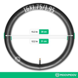 MOOVMOOV Inner Tube 16 x 1.75 / 16 x 1.95 with Straight AV Valve 33 mm | For Bicycles, Wheels, Pushchairs and Others. Compatible with 16 Inch Tyres (ETRTO 47/54-305).