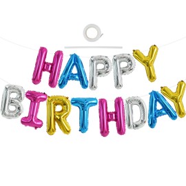 TONIFUL Colorful Happy Birthday Banner - 16 Inch Mylar Foil Letters Sign Bunting Reusable for Kids & Adults Party Decor (4 Color Mix)