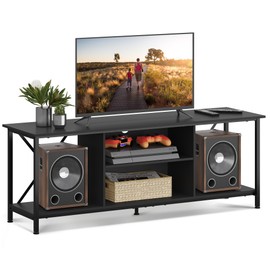 WLIVE TV Stand up to 65 Inch TV, 55" Entertainment Center, Industrial TV Console with Open Storage Shelf for Living Room and Bedroom, Black