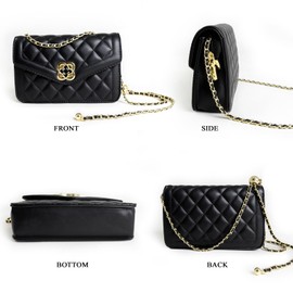 ZWI-player Quilted Leather Crossbody Bags for Women Trendy Ladies Shoulder Purse Satchel HandBag with Chain Strap (Black)