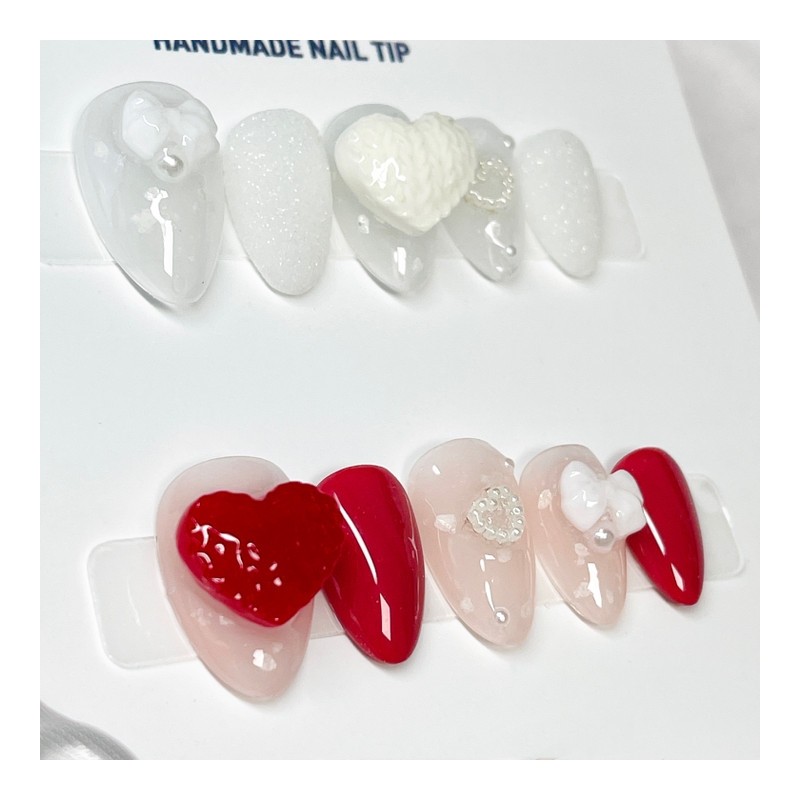 Cozy knit handmade nail tips - Stiletto / 포근 니트