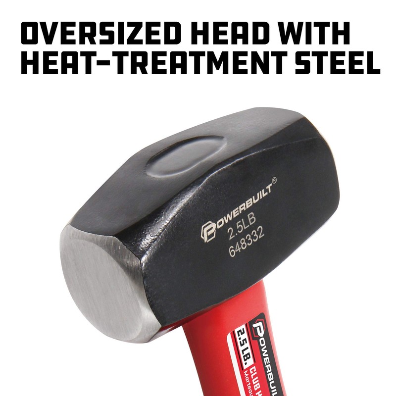 Powerbuilt 2-1/2 Pound Club Hammer with Fiberglass Handle, Non-Slip Rubber