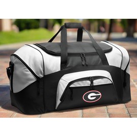 DELUXE University of Georgia Suitcase Duffel Bag or LARGE Georgia Bulldogs Gym Bag Gear Duffle (Black)