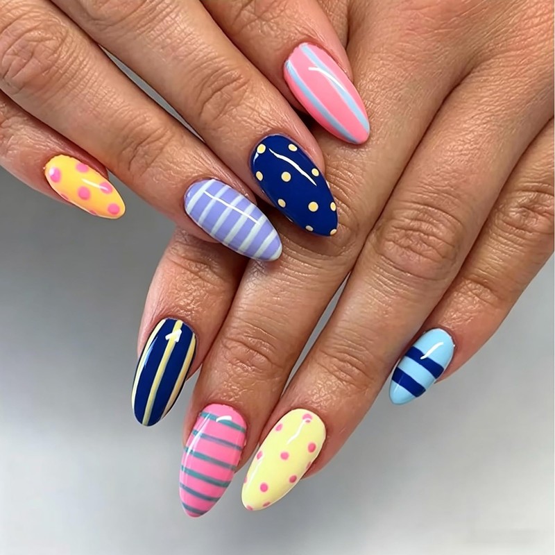 Colorful Press on Nails Almond Medium - Polka Dot Fake