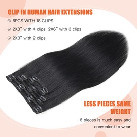 Clip in Hair Extensions Real Hair for Women Human Hair 120g 6pcs 22Inch Jet Black Silky Straight Clip in Hair Extensions Straight Thick Hair Extensions for Women#1 22inch