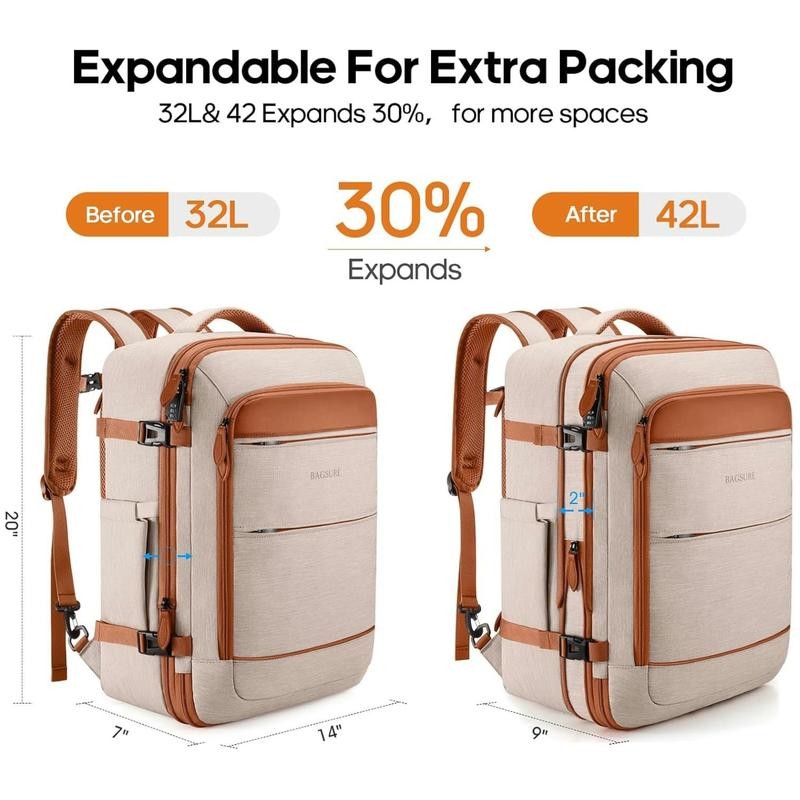 Bagsure 42L Travel Backpack, Hidden Straps, 3 Packing Cubes, Laptop