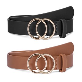 SUOSDEY Leather Belt Good Quality Soft Leather Ladies Belt with Buckle Denim Belt for Women Width 3.3cm, 11-Black+Brown