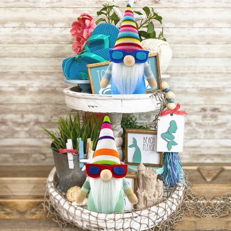 Godeufe Set of 2 Summer Beach Gnome Figures Spring Decoration