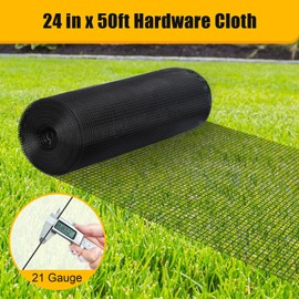 Liyarya 1/4" 24'' x 50' Hardware Cloth Wire Welded Rabbit Poultry Cage Mesh Roll for Garden, PVC 1/4 inch 24 in x 50 ft, 21 Gauge Black Vinyl Coated Chicken Fencing