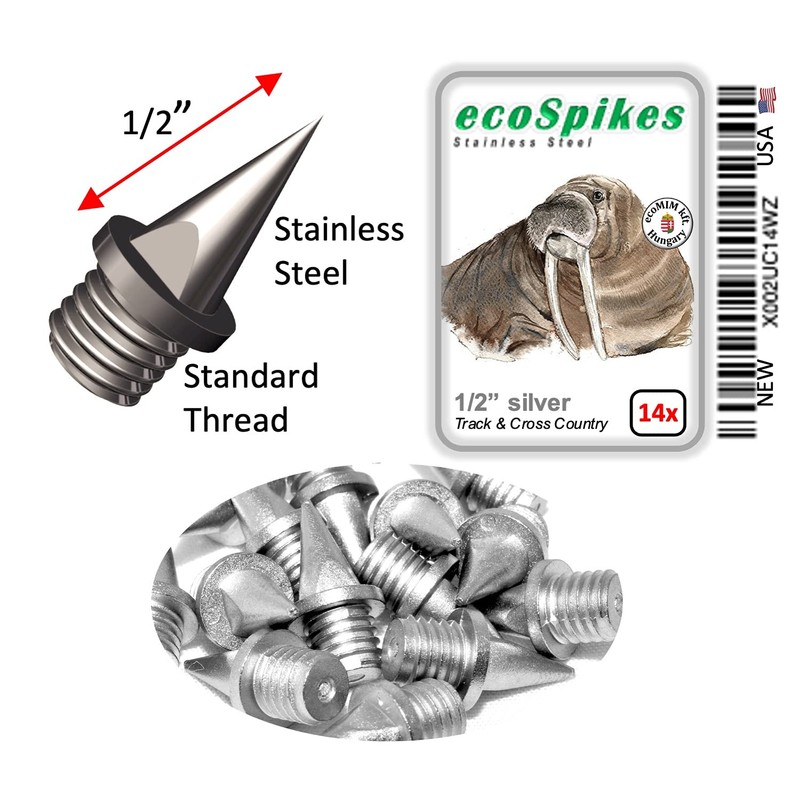 ecoSpikes Stainless Steel Track and Cross Country Spikes (1/2" Silver,