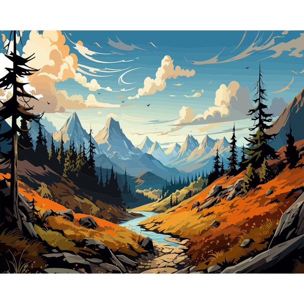 The High Mountains Paint by Numbers Adults, Rising Mountains Paint