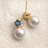 Pearl Stud Earrings for Women 18K Gold Plated Blue Zirconia