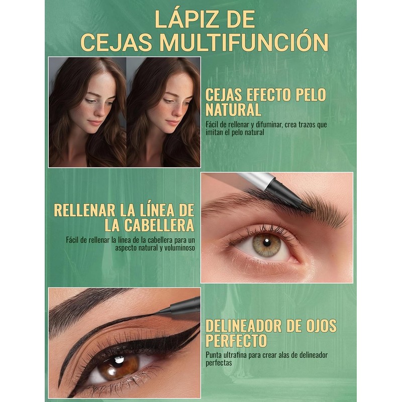 Erinde Lápiz Líquido para Cejas Doble Punta, Duración Extrema,#02 Marrón
