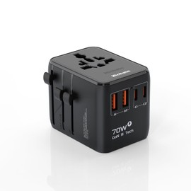 Hichain Universal Travel Adapter 70W PD Fast Charging Travel Adapter 2 USB-A 2 USB-C Ports International Travel Plug Aadapter All-in-one Wall Charger for USA EU UK AUS