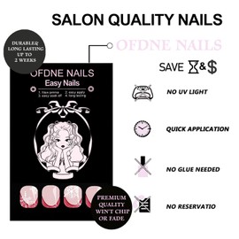 Christmas Press on Nails Short Square OFDNE Pink French Tip Fake Nails False Nails with Designs White Snowflake Glossy Glue on Nails Stick on Nails Acrylic Nails for Women Girls 24 Pcs