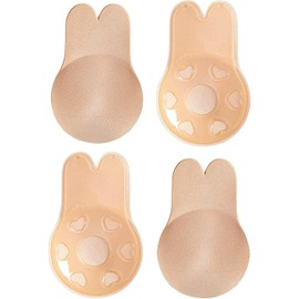 Sujetador Adhesivo Push up 2 Pares, Cubre Pezones Invisible para Mujer Levantamiento de Senos Impermeable Cubierta, Transpirable Brasier sin Tirantes,Pezoneras de Silicona Reutilizable