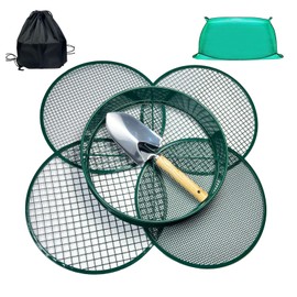 Soil Sifter for Gardening, 12 Inch Green Soil Sifter with 4 Replaceable Fine Screens and Shovel, Sieve for Sand Rocks Dirt Compost