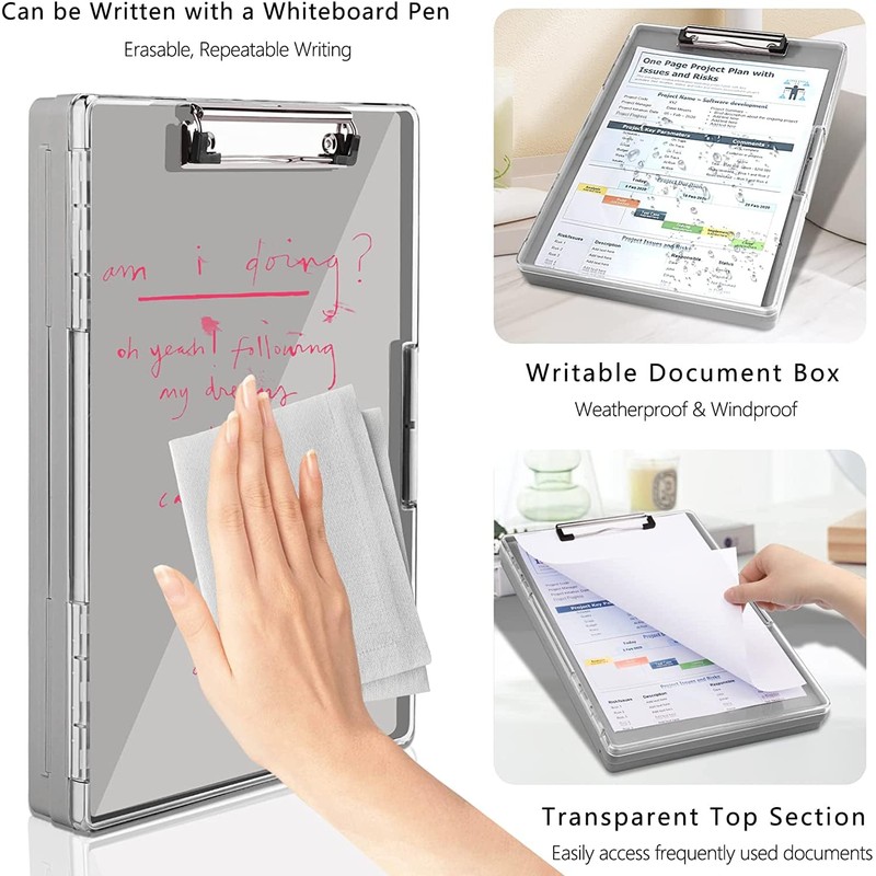 A4 Clipboard with Storage Compartment, 2 Storage and Side Opening