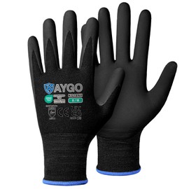 KAYGO Safety Work Gloves MicroFoam Nitrile Coated 3 Pairs, KG18N, Seamless Knit Nylon Glove with Abrasion and Oil Resistant Grip, Ideal for General Purpose, Automotive, DIY (Medium, Black)