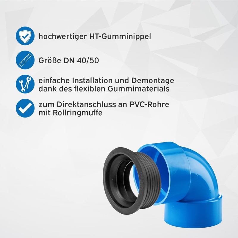 kör4u Siphon Sink Washbasin Seal, 40 x 50 mm, Black,