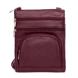 TOVOSO Crossbody Bag for Women, Genuine Leather Multi-Pocket Purse with Adjustable Strap, RFID Protection, Built-In Wallet, Medium, Wine