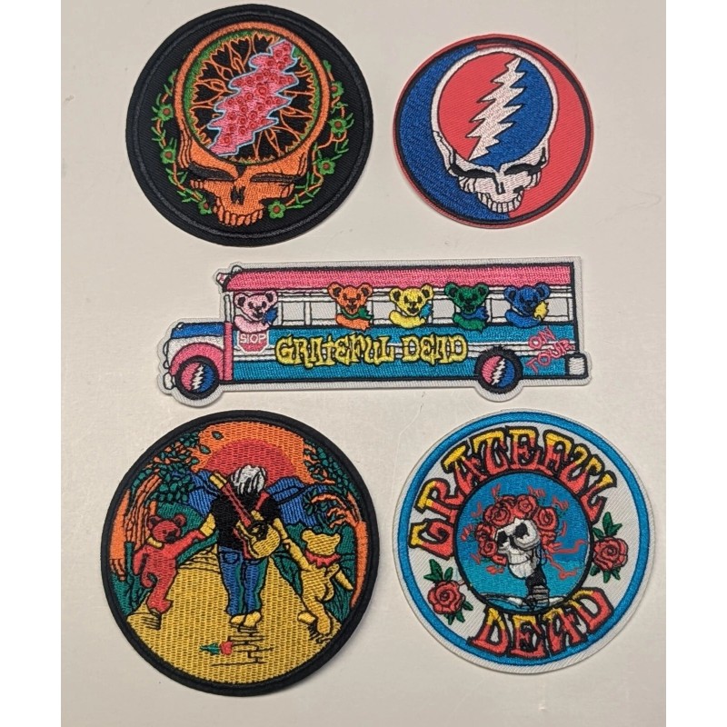 Grateful Dead Patch Set of Five iron on patches Embroidered