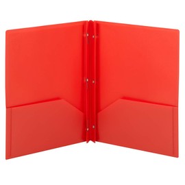 Smead Poly Two-Pocket Folder, Three-Hole Punch Prong Fasteners, Letter Size, Red, 3 Per Pack (87730)