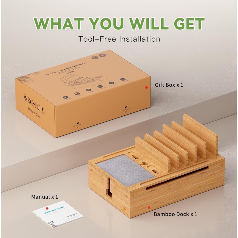 Pezin & Hulin Bamboo Charging Station, Electronic Devices Organizer for