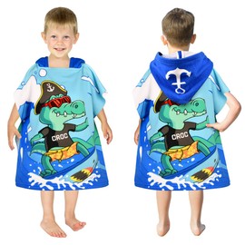 BTNEEU Bath Poncho Children's Bath Towels with Hood Crocodile Poncho Towels Microfibre Beach Towels Shower Towels Ultra Absorbent Bathrobe Swimming Towel Surf Poncho for Boys Girls 2-6 Years