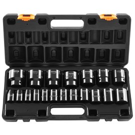 VEVOR Drive Impact Socket Set,  SAE 1/4"-3/4" and Metric 6-19mm, 6 Point Cr-Mo Alloy Steel for Auto Repair, Includes Extension Bars Universal Joint Adapter Lock Storage Case Tool Box:_43PC CR-MO - 1/2" SAE (Shallow/Deep)