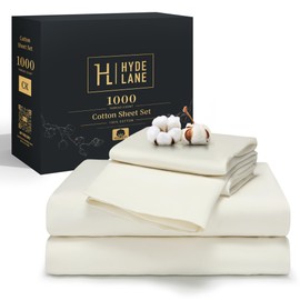Hyde Lane Luxury 1000 Thread Count 100% Cotton California King Bed Sheets | Very Comfy Soft & Thick Heavy with Deep Pocket - Fits up to 18" Mattress, Cotton Bed Sheets Cal King - 4 PC (Ivory/Cream)