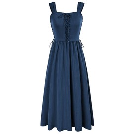 Scarlet Darkness Women Summer Sundress Sleeveless Lace Up Casual Flared Dress Navy Blue L