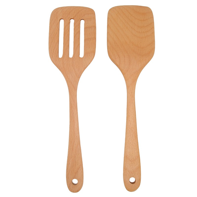 2Pcs Wooden Spatula Heat Resistant Light Weight Kitchen Cooking Utensils