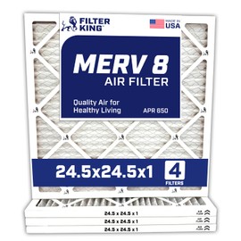 Filter King 24.5x24.5x1 Air Filter | 4-PACK | MERV 8 HVAC Pleated A/C Furnace Filters | MADE IN USA | Actual Size: 24.5 x 24.5 x .75"