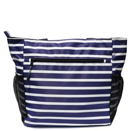 ESVAN Original Floral Water Resistant Tote Bag Large Shoulder Bag with Multi Pockets for Gym Hiking Picnic Travel Beach Daily Bags (Blue-white-flower)