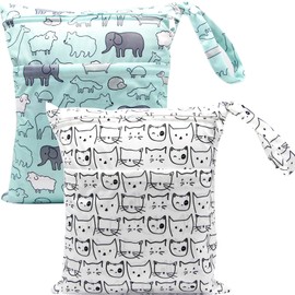 2 Bolsa Impermeable para Ropa Mojada, Bolsas Húmedas Secas para Pañales de Tela de Bebé, Bolsa para Ropa Mojada Natacion Reutilizables y Lavables,con Dos Bolsillos Cremallera para Guardería,Ropa Sucia