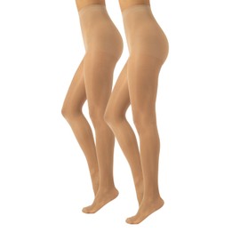 CALZITALY Support Tights with Strong Compression 10 mm/Hg, Fine Compression Tights Women, S, M, L, XL, XXL, 3XL, 4XL, 70 DEN, Made in Italy, 2 x natural tan