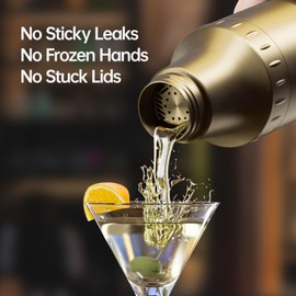 Magcheer Hybrid Cocktail Shaker Set | Vacuum Insulated Stainless Steel Martini Shaker with Strainer & Jigger Lid | Travel Cocktail kit with Bartender Accessory Tools | 30oz | Gold