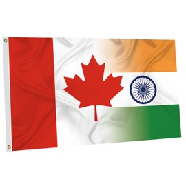 Canada India Flag 3x5 Ft, Made of Glossy Fabric -Silk - Vivid Color and Fade Proof,Double Stitched Printed Canadian Indian National Flags Decoration Gift Yard House Banner