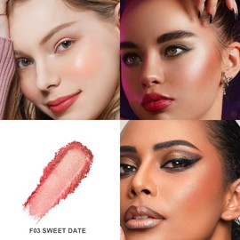 Oulac Shimmer Blush Make-Up, Long Lasting Cheeks Makeup Blush Powder, Water and Sweat-Resistant, Vegan Cream Blush and Cruelty Free, F03 Sweet Date