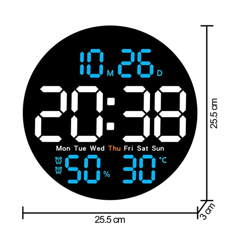 LED Wall Clock Remote Control Auto Dimming 10 Level Brightness