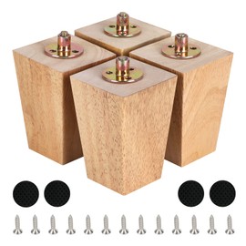 4 Inch Wood Furniture Legs, Wooden Couch Sofa Leg Feet Set of 4, Mid-Century Modern Natural Square Replacement Legs for Sectional Nightstand Armchair Recliner Table Dresser Sideboard