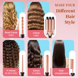 BonBloom's 5 in 1 Curling Iron, Curling Iron Set with Interchangeable Ceramic Barrels (0.35"-1.25"),Instant Heat Up,Dual Voltage Hair Curler, Women Gifts,Christmas Gifts