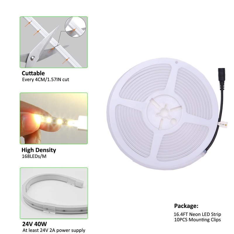 JOYLIT 4MM Width Neon LED Strip Lights 6000K Cool White