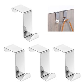 Sibba 4 x Door Hooks Stainless Steel Door Hooks for Hanging Functional Coat Hooks Door Coat Hooks Hanging Door Hook Rail for Door Kitchen Cabinets Bathroom Dresser Drawers Silver