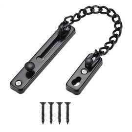 Theft Door Chain Lock with 4 Screws, 304 Stainless Steel Security Door Latch Lock for Home, Hotel, Office, Punching-Free/Punching Installation Methods (Black)
