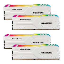 【RGB DDR4 RAM】GIGASTONE Game TURBO 64GB Kit (4x16GB) DDR4 3600MHz PC4-28800 CL 18-22-22-42 Intel XMP 2.0 AMD Ryzen 1.35V UDIMM 288 Pin Unbuffered Non ECC High Performance Gaming Desktop Memory -White