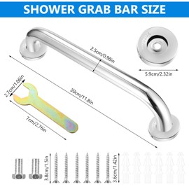 2pcs Shower Grab Rails for Bathroom Door Handles,12" Bathroom Grab Bar Rail for Disabled, Safety Shower Handles Toilet Hand Rails for Elderly,Stainless Steel Non-Slip Bathtub Grab Handles for Shower