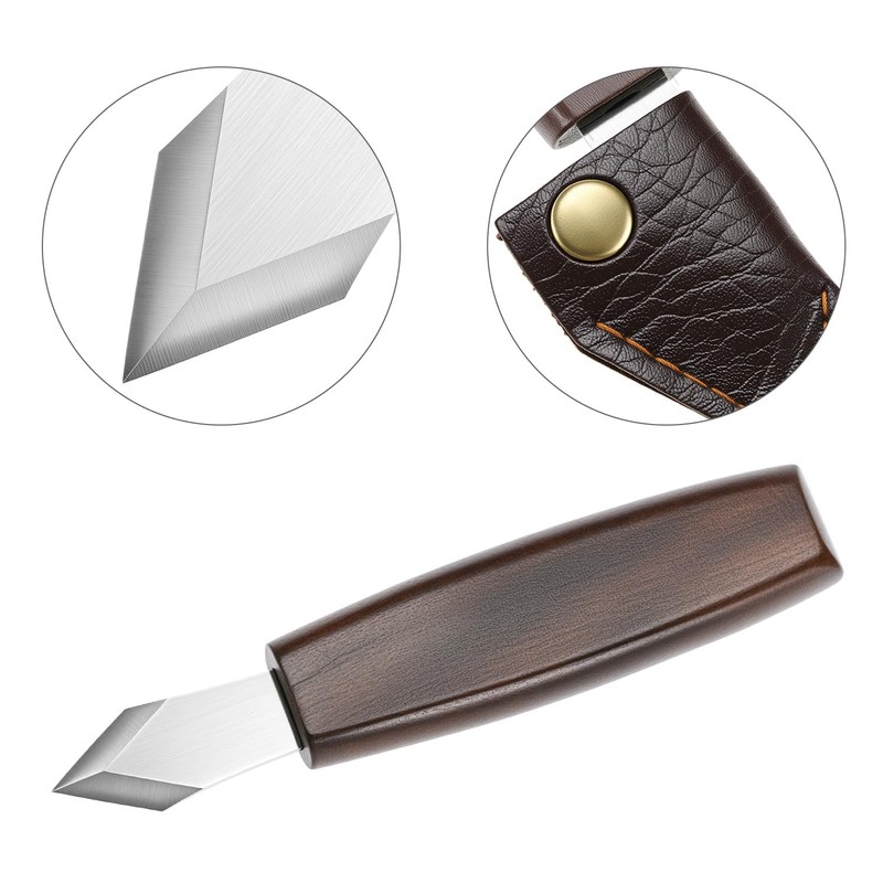 QWORK Woodworking Scribing Tool with Protective Leather Cover, Precision Double-Bevel