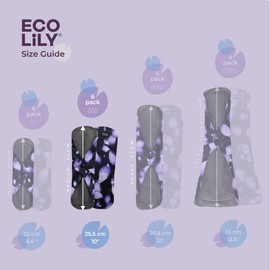 Eco Lily® Reusable Sanitary Pads - Sanitary Towels - Period Pads (6Pk for Medium Flow) – Leakproof Odour-Absorbing Charcoal Bamboo Pads with Waterproof Wet Bag